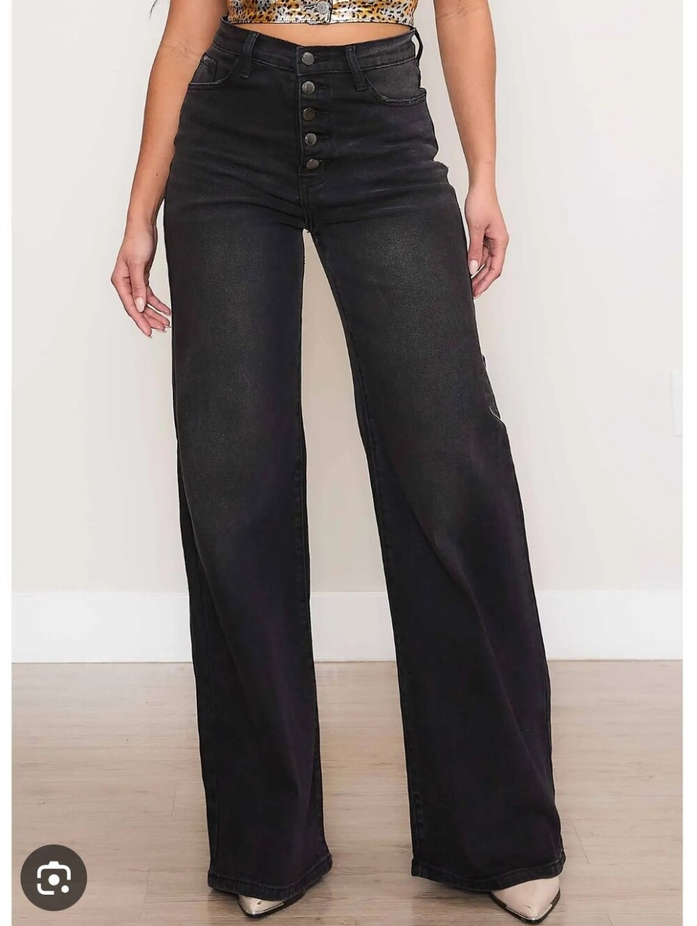Vibrant Button Fly Maria Wide Leg Jeans in Black Wash Size 9